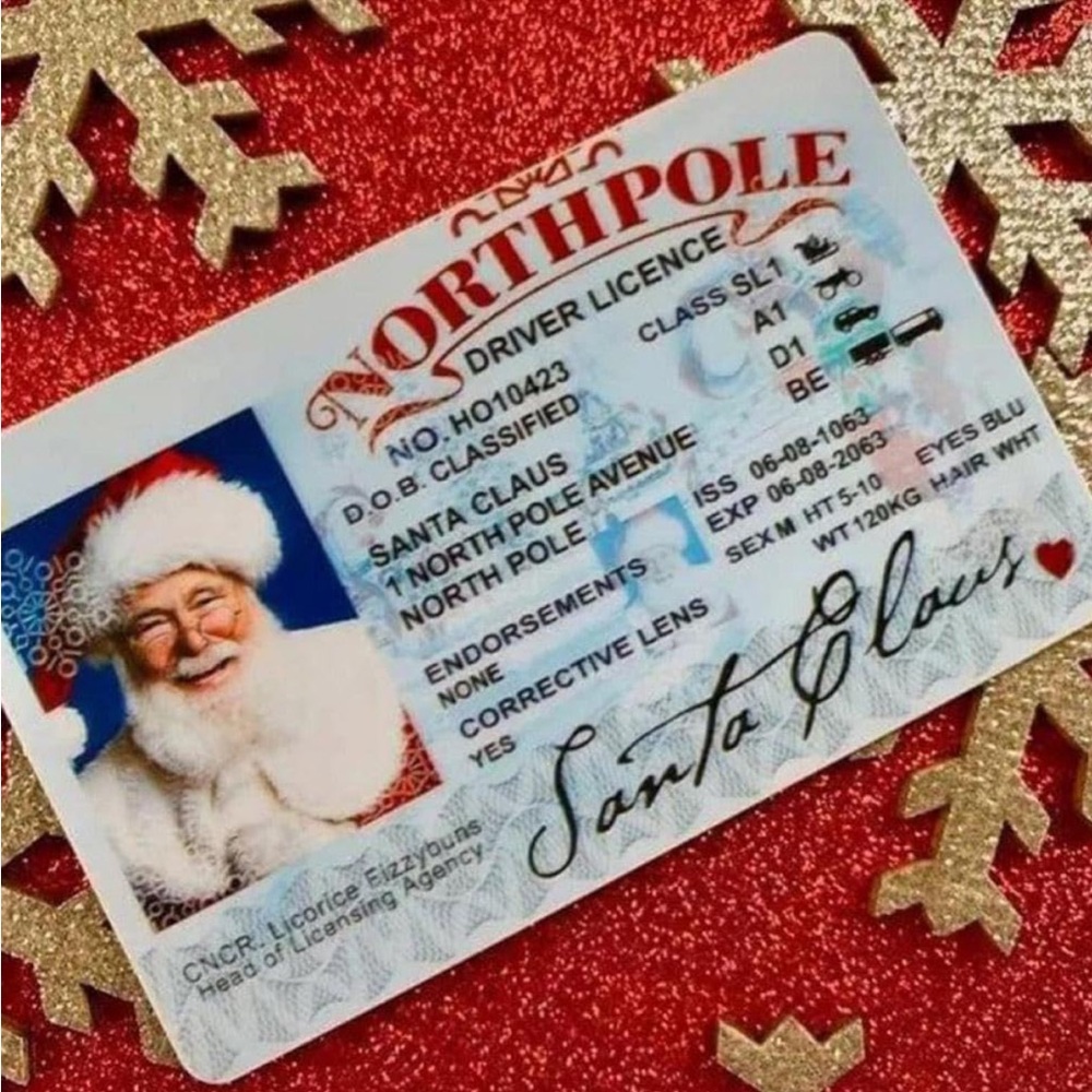 🎅🏻Santa Claus Lost Sleigh Flying Drivers License NEW🎄